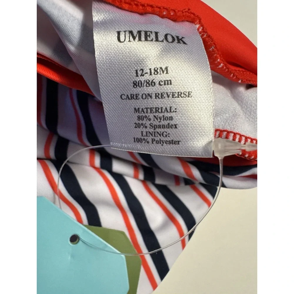 UMELok Baby Girls Rash Guard Swimsuit 12-18M UPF 50+ One Piece & Sun Hat NWT